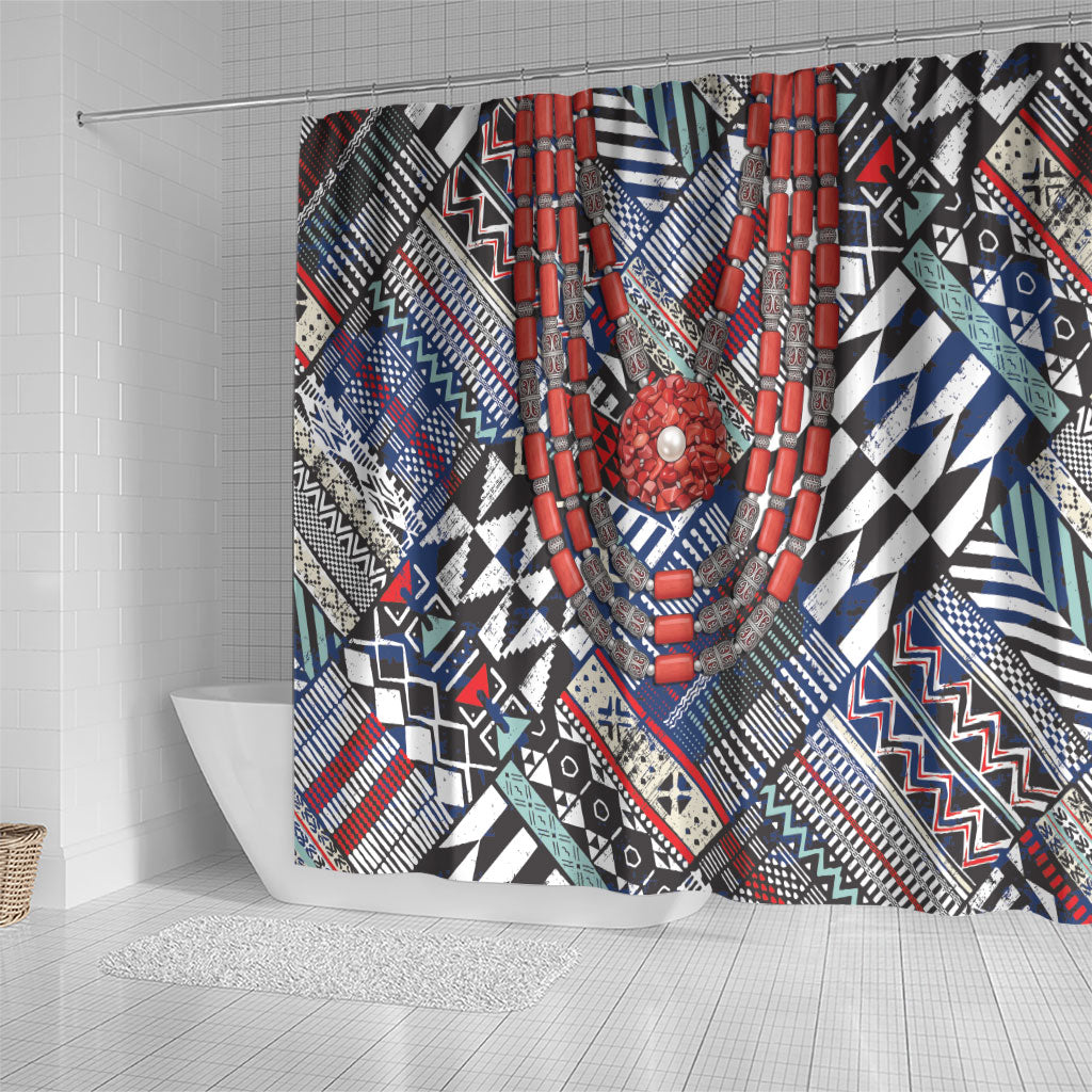 Nigeria Traditional Coral Bead Attire Shower Curtain Tribal African Style