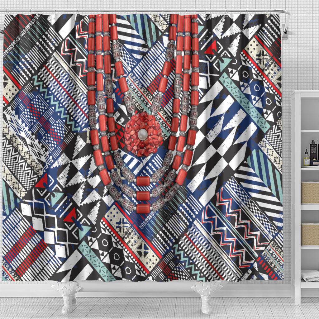 Nigeria Traditional Coral Bead Attire Shower Curtain Tribal African Style