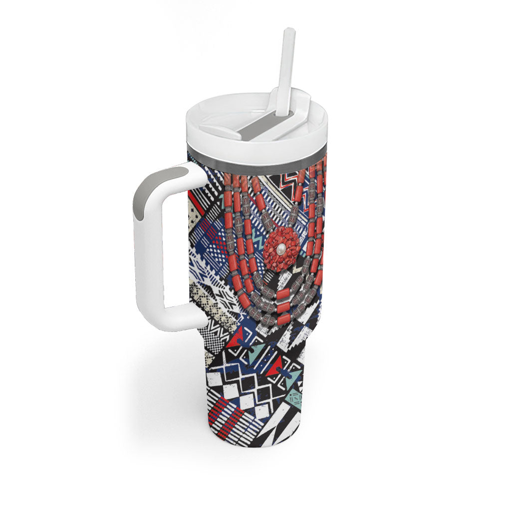 Nigeria Traditional Coral Bead Attire Tumbler With Handle Tribal African Style