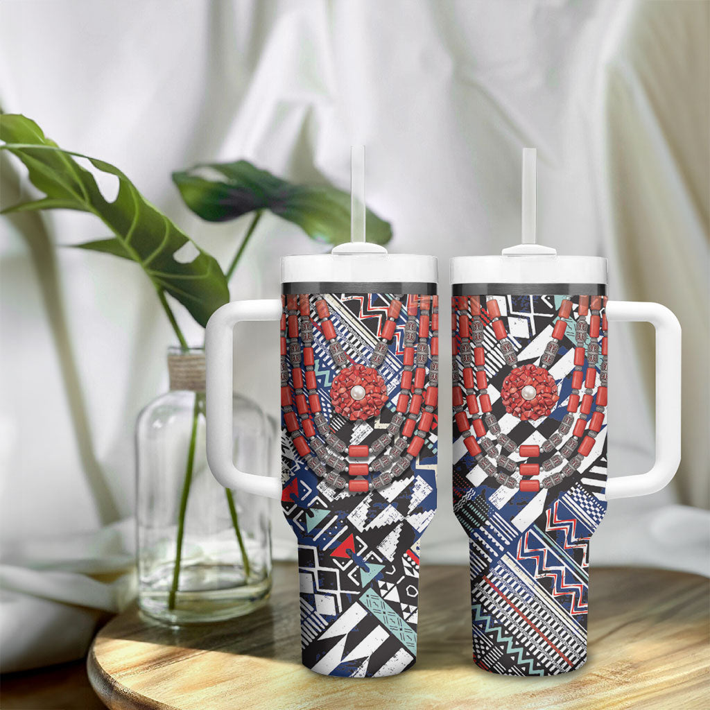 Nigeria Traditional Coral Bead Attire Tumbler With Handle Tribal African Style