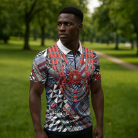 Nigeria Traditional Coral Bead Attire Zipper Polo Shirt Tribal African Style
