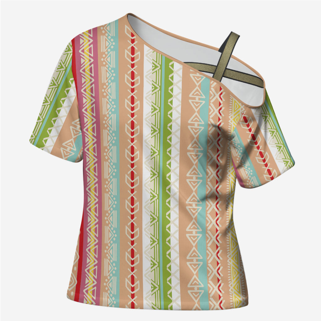 Nigerian Aso Oke African Ethnic Stripes Cross Shoulder Shirt