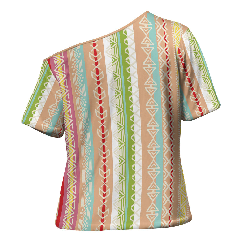 Nigerian Aso Oke African Ethnic Stripes Cross Shoulder Shirt