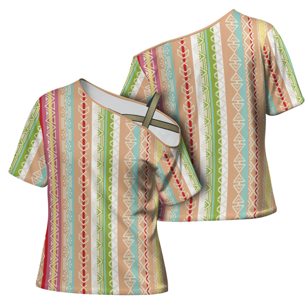 Nigerian Aso Oke African Ethnic Stripes Cross Shoulder Shirt