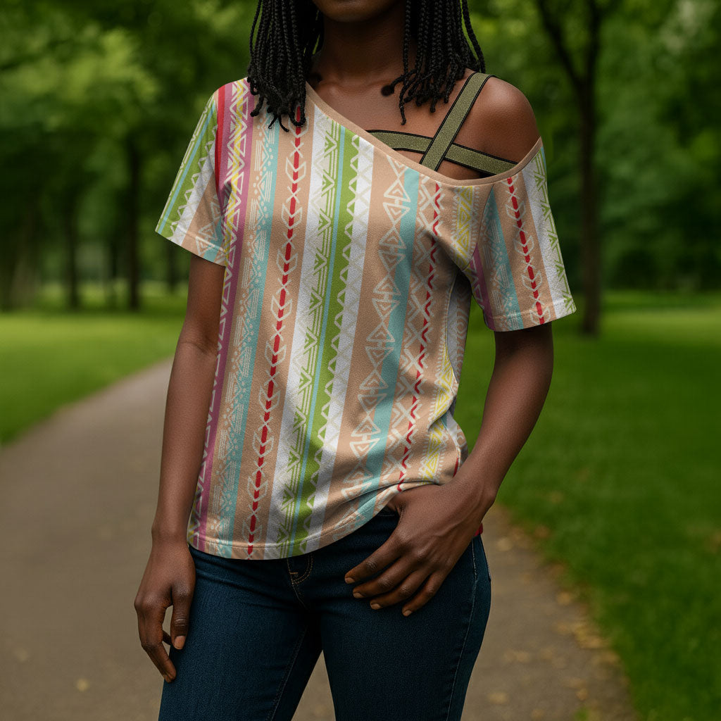 Nigerian Aso Oke African Ethnic Stripes Cross Shoulder Shirt