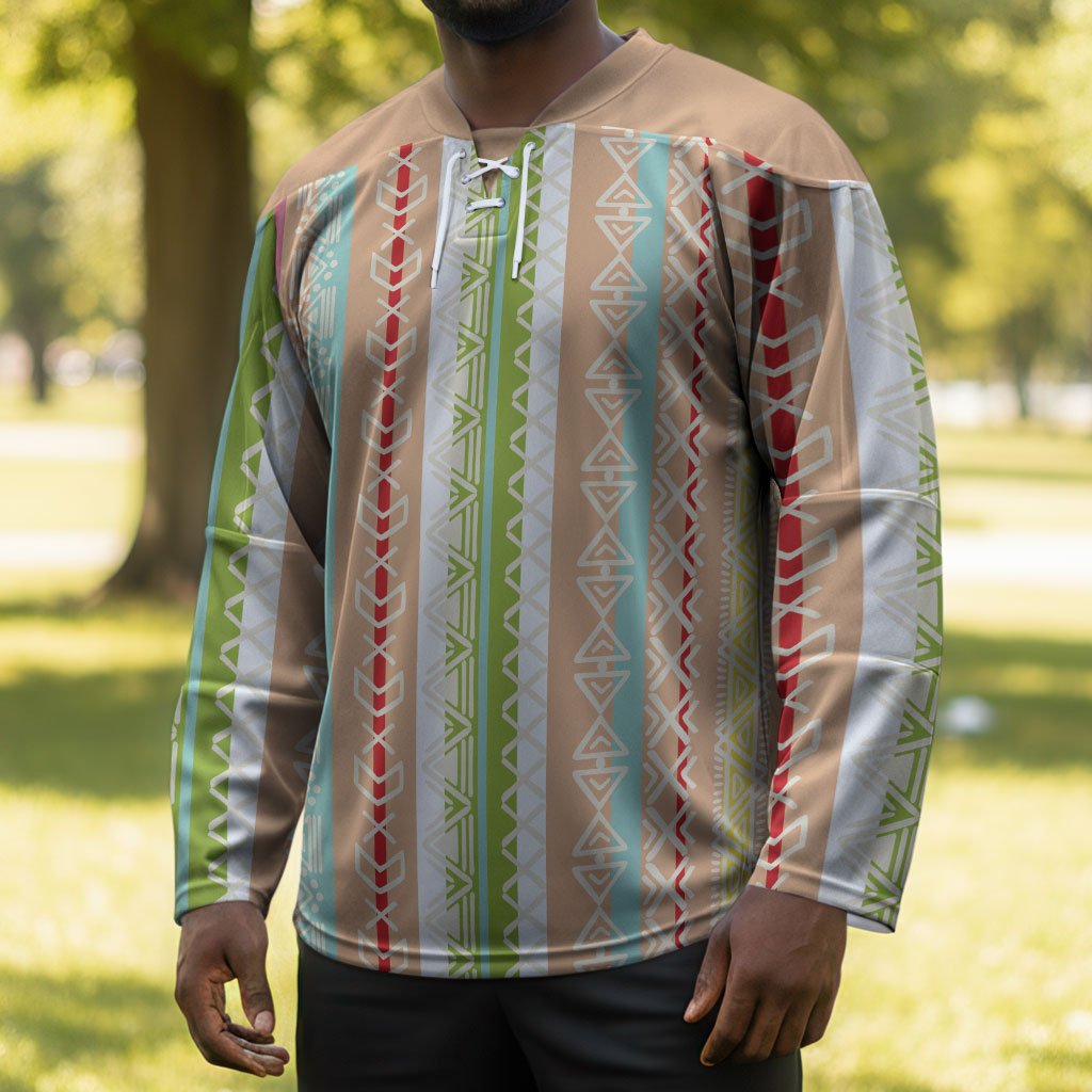 Nigerian Aso Oke African Ethnic Stripes Hockey Jersey