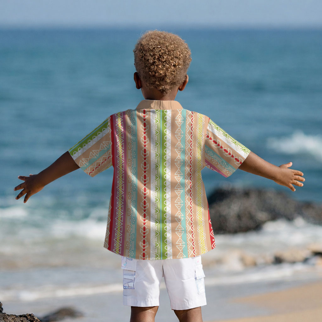 Nigerian Aso Oke African Ethnic Stripes Kid Hawaiian Shirt