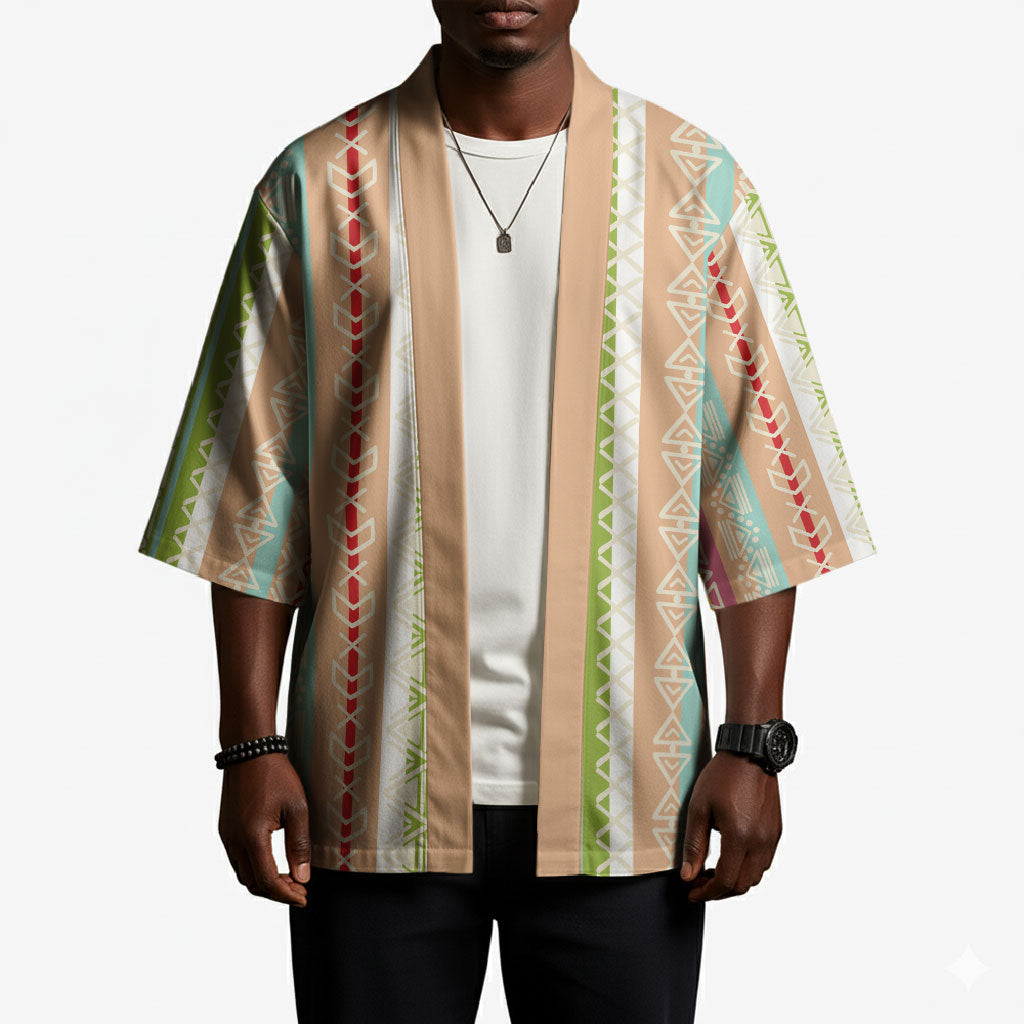 Nigerian Aso Oke African Ethnic Stripes Kimono