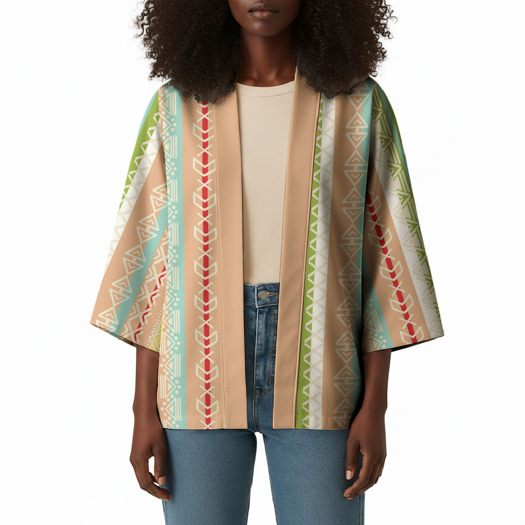 Nigerian Aso Oke African Ethnic Stripes Kimono