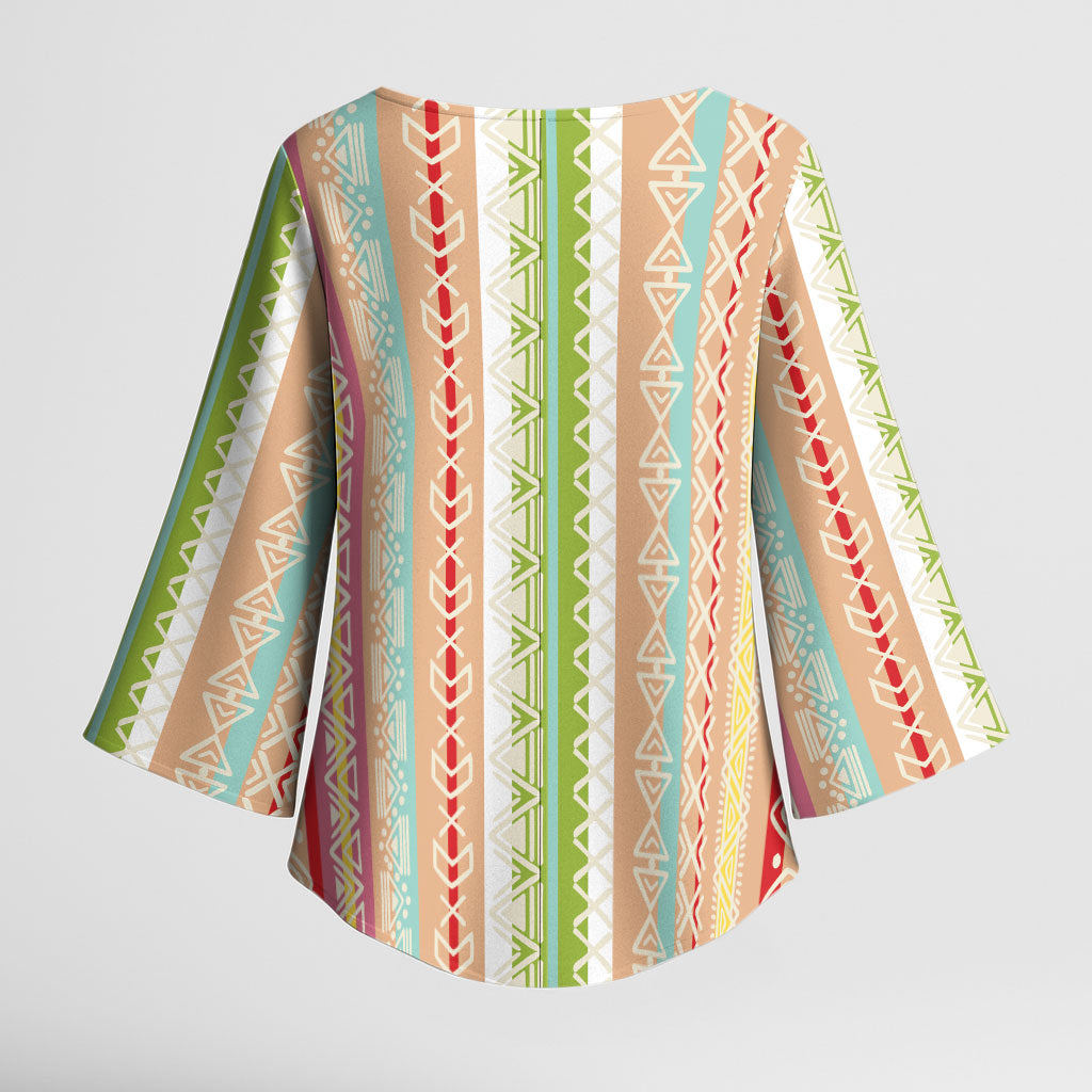 Nigerian Aso Oke African Ethnic Stripes Kimono Sleeve Blouse