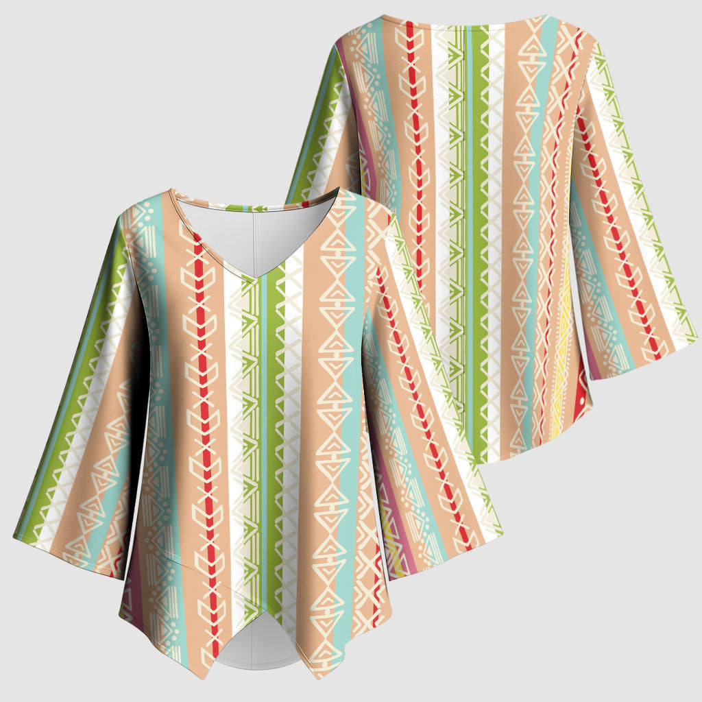 Nigerian Aso Oke African Ethnic Stripes Kimono Sleeve Blouse