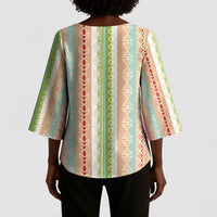 Nigerian Aso Oke African Ethnic Stripes Kimono Sleeve Blouse