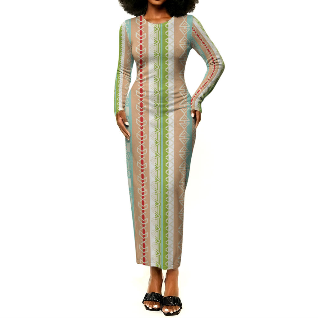 Nigerian Aso Oke African Ethnic Stripes Long Sleeve Bodycon Dress