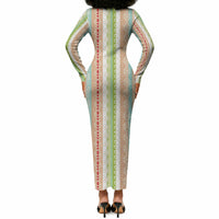 Nigerian Aso Oke African Ethnic Stripes Long Sleeve Bodycon Dress