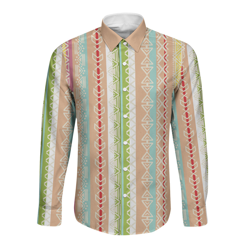 Nigerian Aso Oke African Ethnic Stripes Long Sleeve Button Shirt