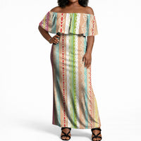 Nigerian Aso Oke African Ethnic Stripes Off Shoulder Maxi Dress