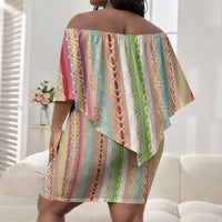 Nigerian Aso Oke African Ethnic Stripes Off Shoulder Short Dress