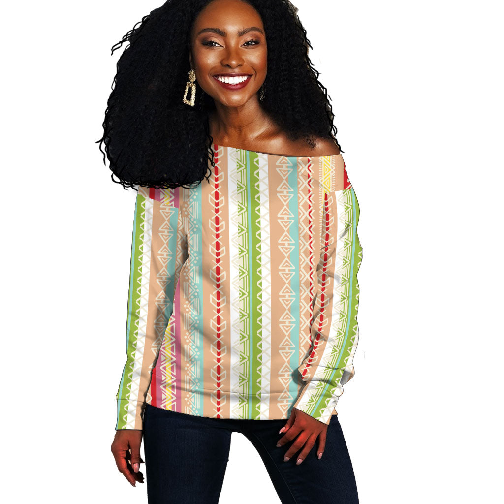 Nigerian Aso Oke African Ethnic Stripes Off Shoulder Sweater