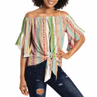 Nigerian Aso Oke African Ethnic Stripes Off Shoulder Wrap Waist Top
