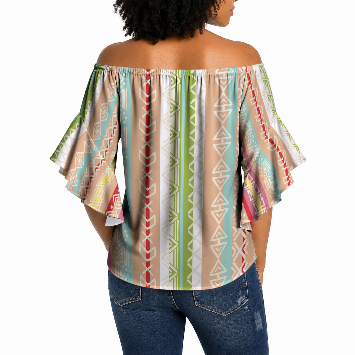 Nigerian Aso Oke African Ethnic Stripes Off Shoulder Wrap Waist Top