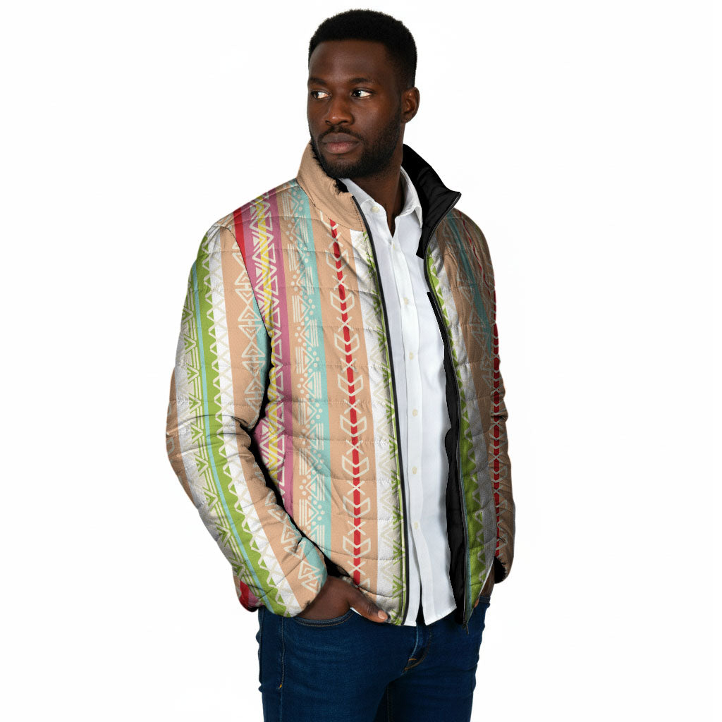 Nigerian Aso Oke African Ethnic Stripes Padded Jacket