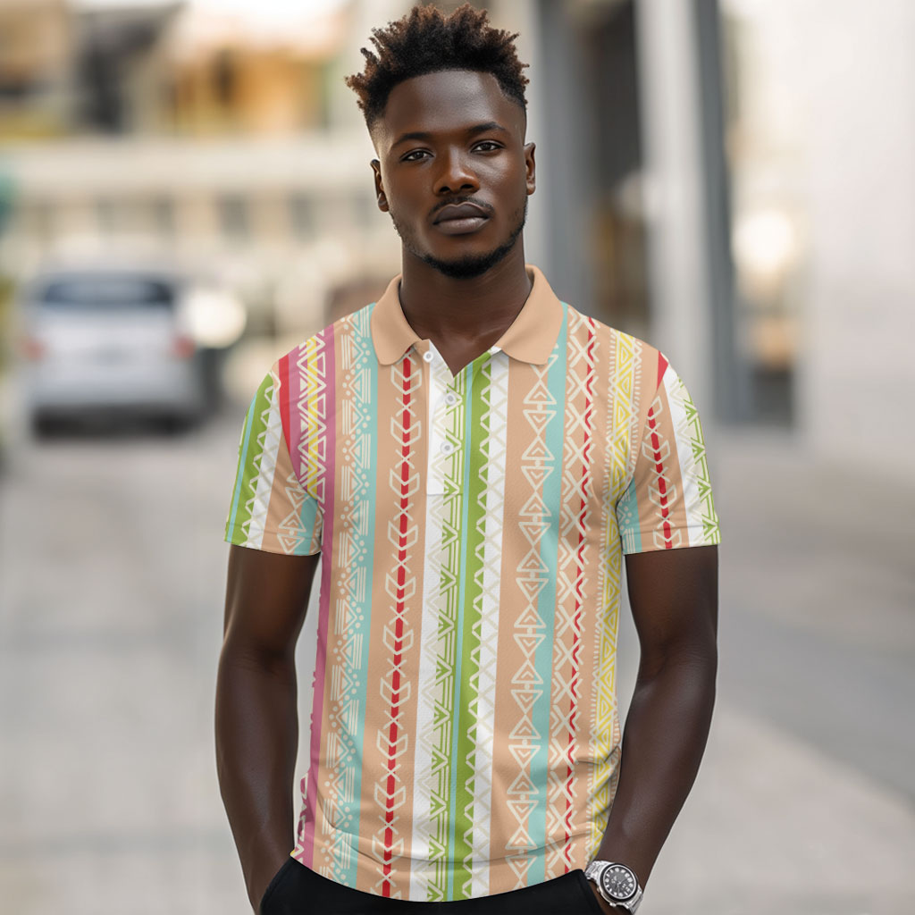 Nigerian Aso Oke African Ethnic Stripes Polo Shirt