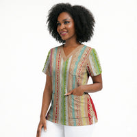 Nigerian Aso Oke African Ethnic Stripes Scrub Top