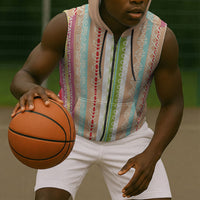 Nigerian Aso Oke African Ethnic Stripes Sleeveless Zip Hoodie