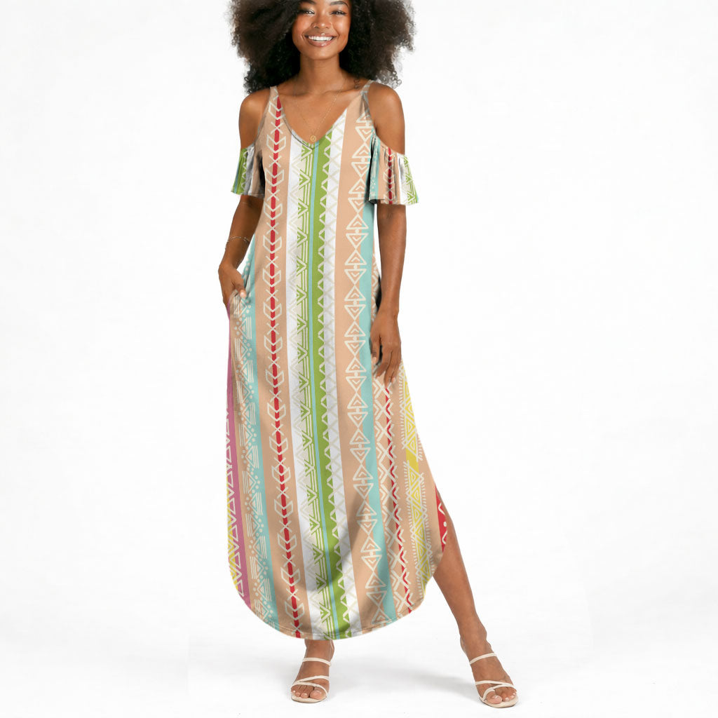 Nigerian Aso Oke African Ethnic Stripes Summer Maxi Dress
