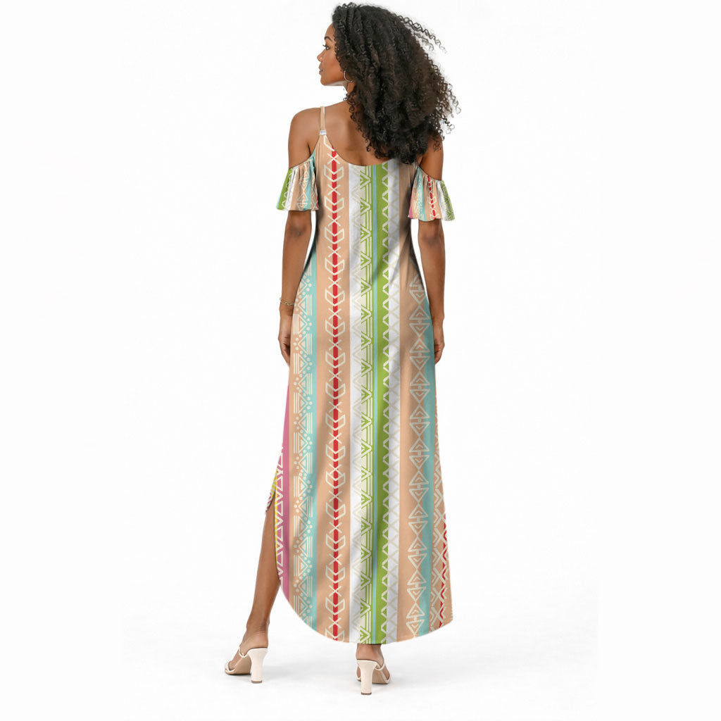 Nigerian Aso Oke African Ethnic Stripes Summer Maxi Dress
