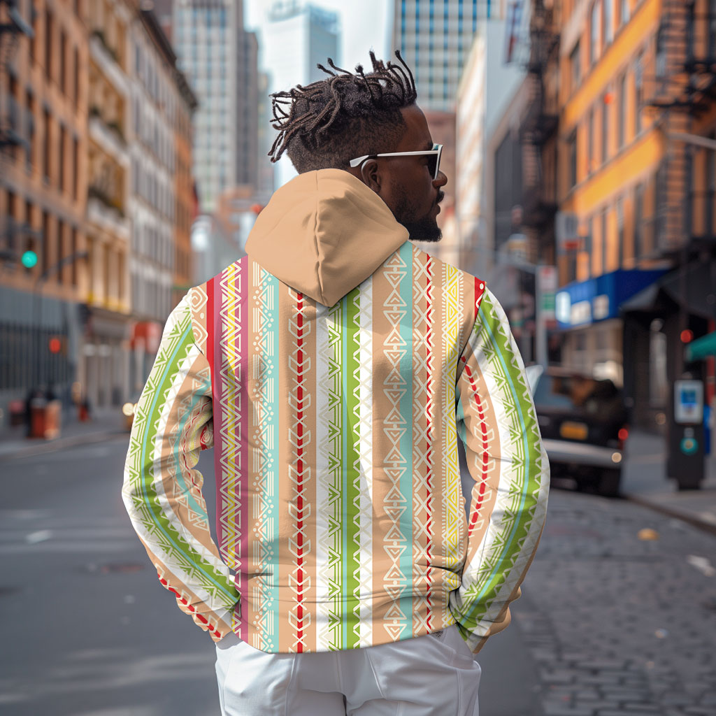 Nigerian Aso Oke African Ethnic Stripes Zip Hoodie
