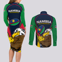 Namibia Rugby Couples Matching Long Sleeve Bodycon Dress and Long Sleeve Button Shirts World Cup 2023 Eagle Mascot Come On Welwitschias LT9 - Wonder Print Shop