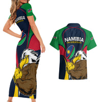 Namibia Rugby Couples Matching Short Sleeve Bodycon Dress and Hawaiian Shirt World Cup 2023 Eagle Mascot Come On Welwitschias LT9 - Wonder Print Shop