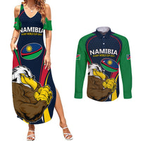 Namibia Rugby Couples Matching Summer Maxi Dress and Long Sleeve Button Shirts World Cup 2023 Eagle Mascot Come On Welwitschias LT9 - Wonder Print Shop