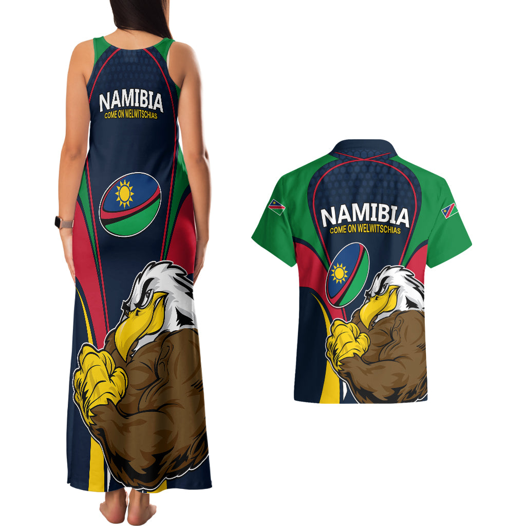 Namibia Rugby Couples Matching Tank Maxi Dress and Hawaiian Shirt World Cup 2023 Eagle Mascot Come On Welwitschias LT9 - Wonder Print Shop