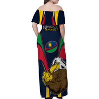 Namibia Rugby Family Matching Off Shoulder Maxi Dress and Hawaiian Shirt World Cup 2023 Eagle Mascot Come On Welwitschias LT9 - Wonder Print Shop