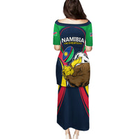 Namibia Rugby Family Matching Puletasi Dress and Hawaiian Shirt World Cup 2023 Eagle Mascot Come On Welwitschias - Wonder Print Shop