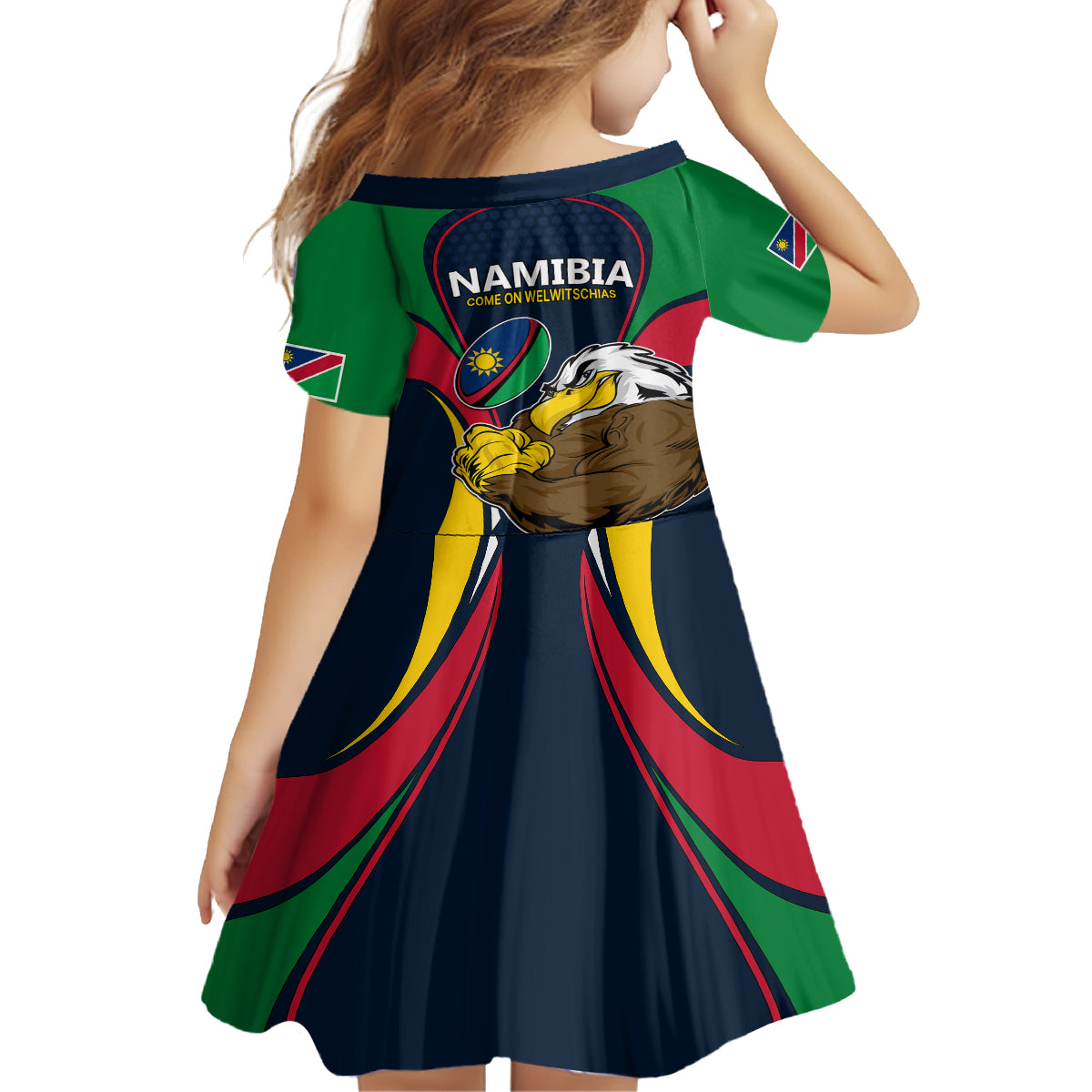 Namibia Rugby Family Matching Short Sleeve Bodycon Dress and Hawaiian Shirt World Cup 2023 Eagle Mascot Come On Welwitschias - Wonder Print Shop
