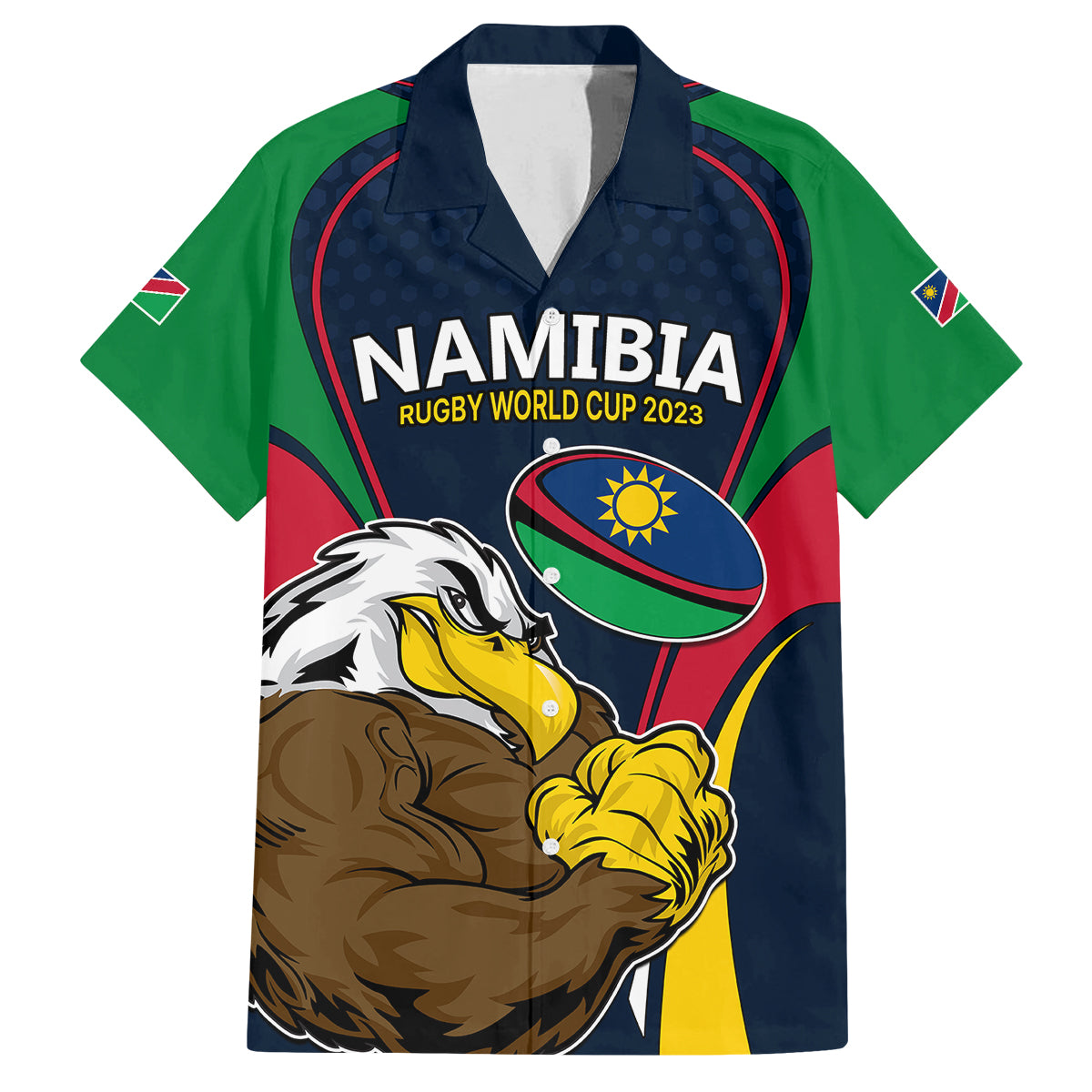Namibia Rugby Family Matching Short Sleeve Bodycon Dress and Hawaiian Shirt World Cup 2023 Eagle Mascot Come On Welwitschias - Wonder Print Shop