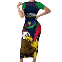Namibia Rugby Family Matching Short Sleeve Bodycon Dress and Hawaiian Shirt World Cup 2023 Eagle Mascot Come On Welwitschias - Wonder Print Shop