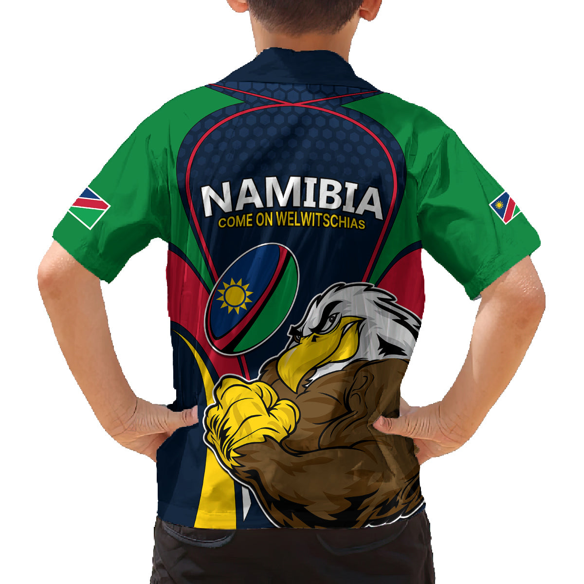 Namibia Rugby Kid Hawaiian Shirt World Cup 2023 Eagle Mascot Come On Welwitschias - Wonder Print Shop