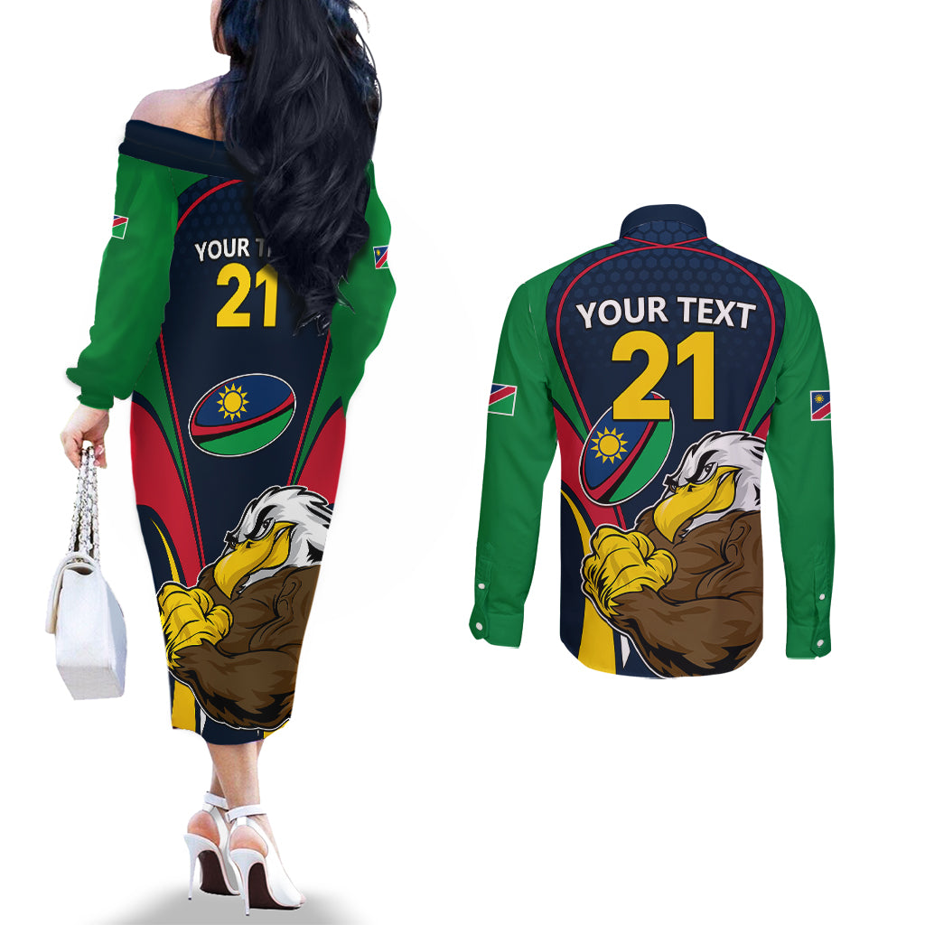 custom-namibia-rugby-couples-matching-off-the-shoulder-long-sleeve-dress-and-long-sleeve-button-shirts-world-cup-2023-eagle-mascot-come-on-welwitschias