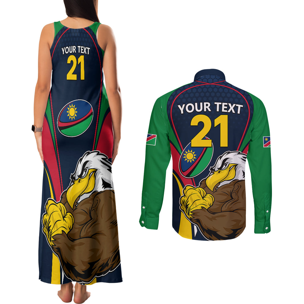 Custom Namibia Rugby Couples Matching Tank Maxi Dress and Long Sleeve Button Shirts World Cup 2023 Eagle Mascot Come On Welwitschias LT9 - Wonder Print Shop