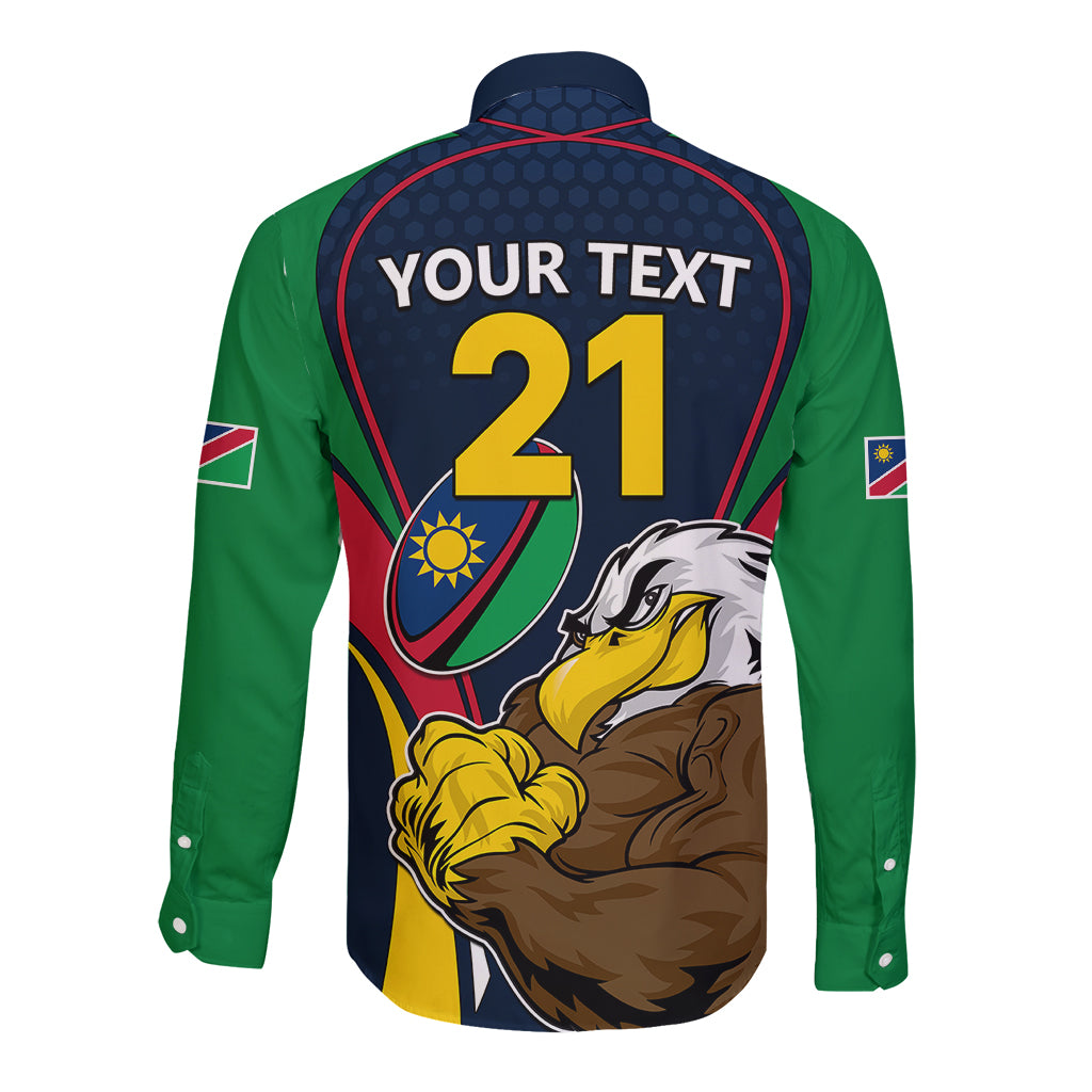 Custom Namibia Rugby Long Sleeve Button Shirt World Cup 2023 Eagle Mascot Come On Welwitschias - Wonder Print Shop