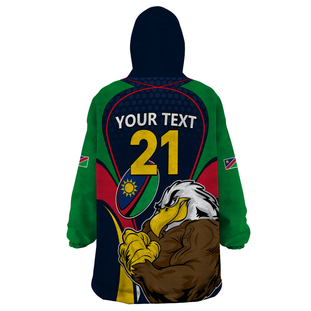 Custom Namibia Rugby Wearable Blanket Hoodie World Cup 2023 Eagle Mascot Come On Welwitschias - Wonder Print Shop