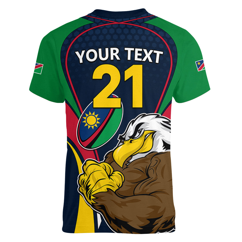 Custom Namibia Rugby Women V Neck T Shirt World Cup 2023 Eagle Mascot Come On Welwitschias - Wonder Print Shop