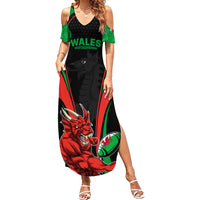 Wales Rugby Family Matching Summer Maxi Dress and Hawaiian Shirt World Cup 2023 Dragon Mascot Come On Cymru - Wonder Print Shop