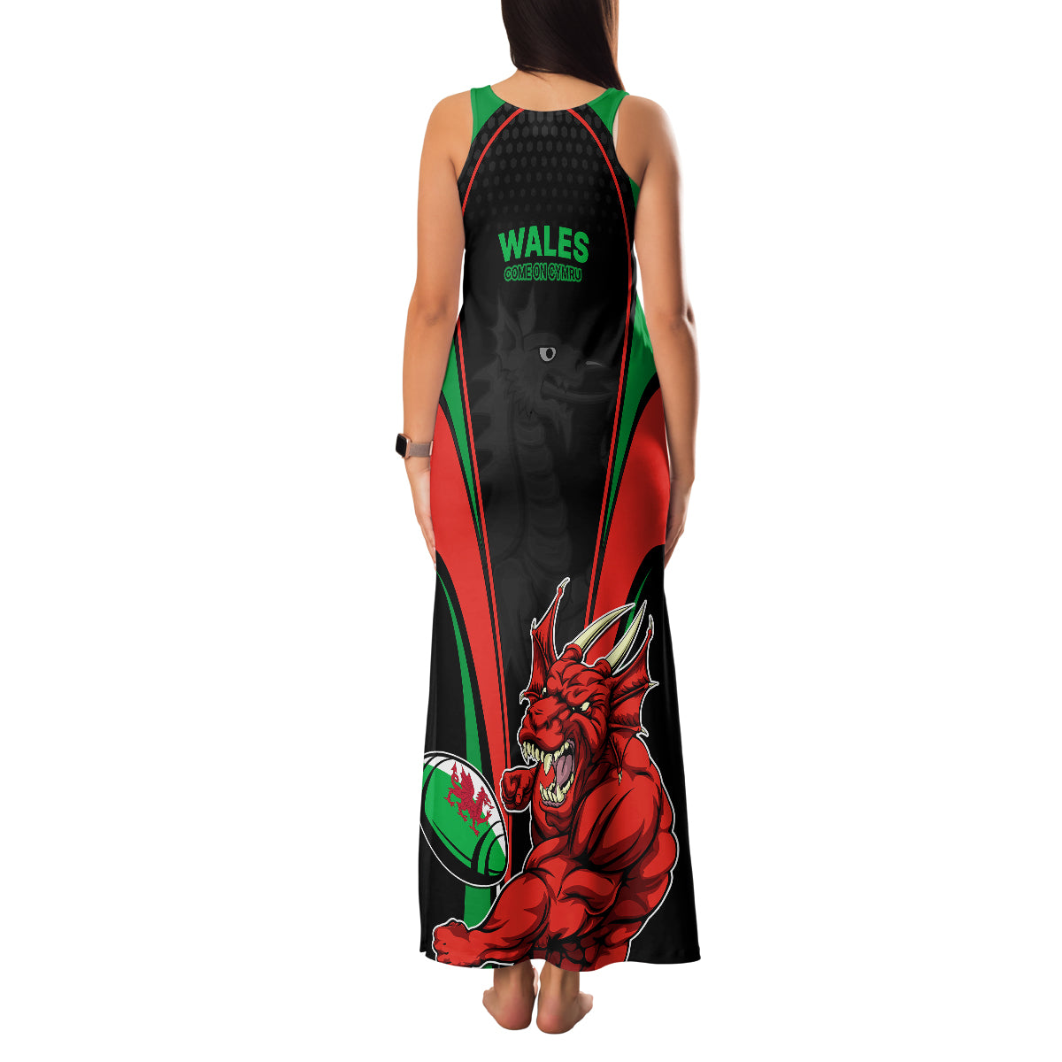 Wales Rugby Family Matching Tank Maxi Dress and Hawaiian Shirt World Cup 2023 Dragon Mascot Come On Cymru - Wonder Print Shop