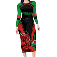 Wales Rugby Long Sleeve Bodycon Dress World Cup 2023 Dragon Mascot Come On Cymru - Wonder Print Shop