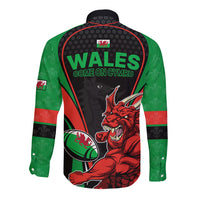 Wales Rugby Long Sleeve Button Shirt World Cup 2023 Dragon Mascot Come On Cymru - Wonder Print Shop
